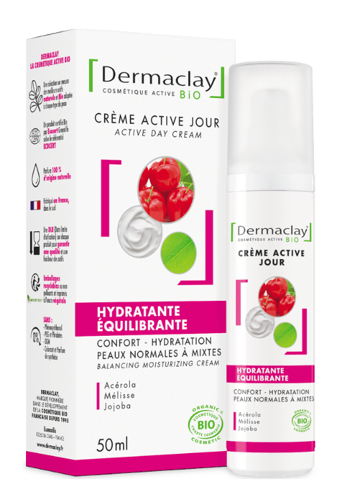 Crème de jour hydratante et équilibrante pour le visage bio Dermaclay