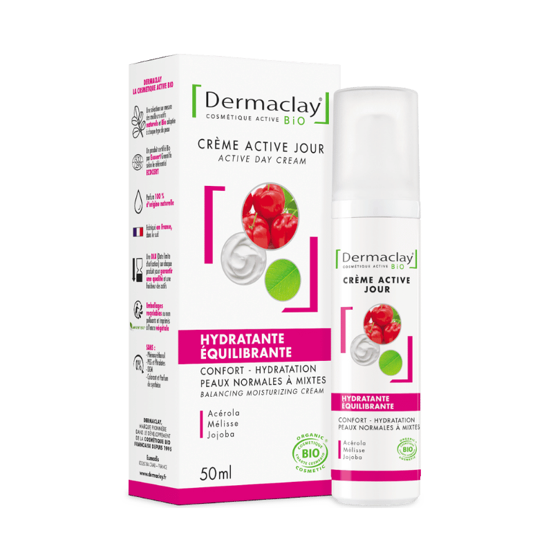 Crème de jour hydratante et équilibrante pour le visage bio Dermaclay