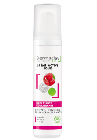 Tube de crème de jour hydratante et équilibrante pour le visage bio Dermaclay