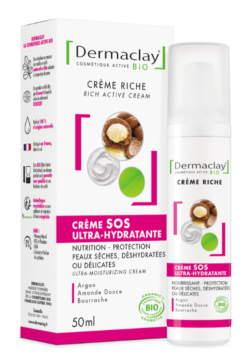 Crème pour le visage riche SOS ultra hydratante bio Dermaclay