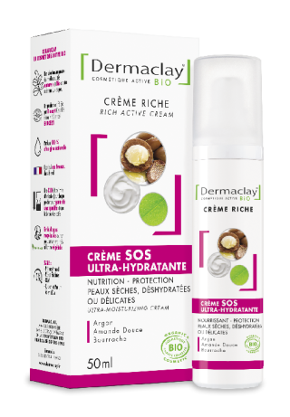 Crème pour le visage riche SOS ultra hydratante bio Dermaclay