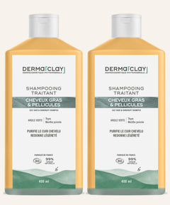 PACK DUO Shampoings CHEVEUX GRAS & PELLICULES Dermaclay