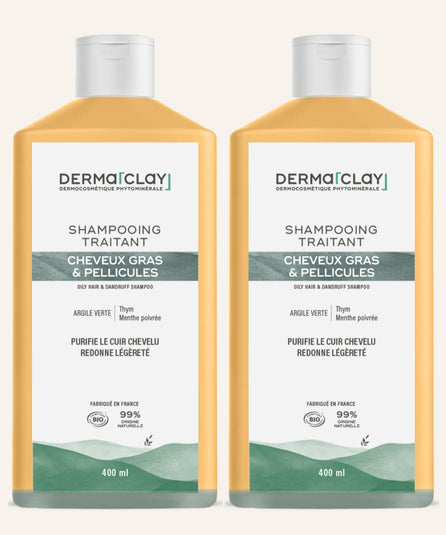 PACK DUO Shampoings CHEVEUX GRAS & PELLICULES Dermaclay