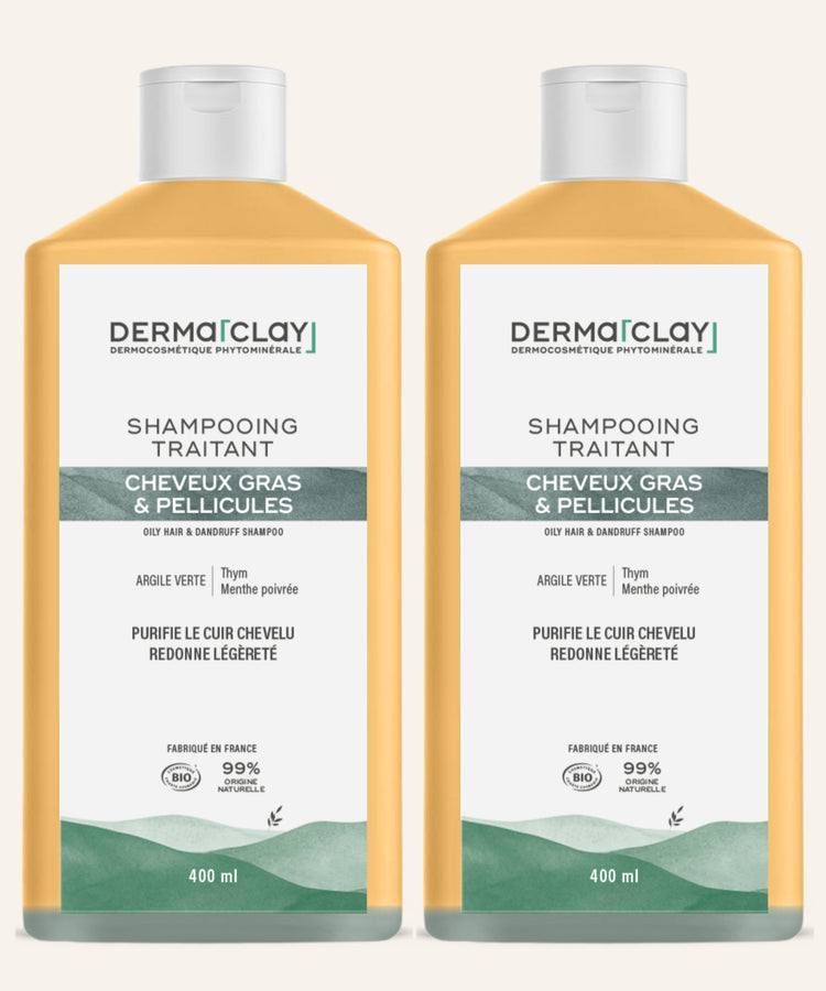 PACK DUO Shampoings CHEVEUX GRAS & PELLICULES Dermaclay